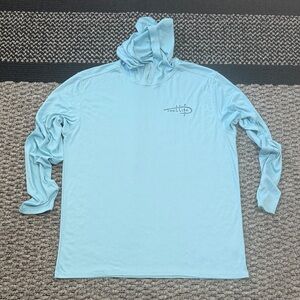 Reel Life Hooded Performance Shirt Men’s L Long Sleeve Sun Fishing Graphic Back